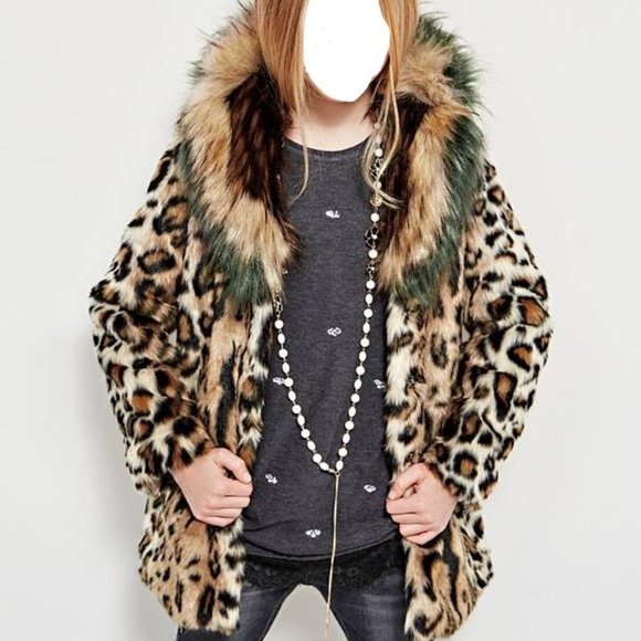 Guess Animal Print Faux Fur coat 12 Youth - new with tags - Picture 1 of 8